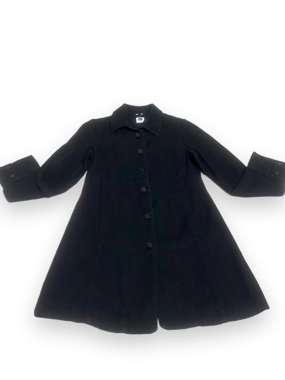 GAP Black A-Line Button Front Mid Length Coat